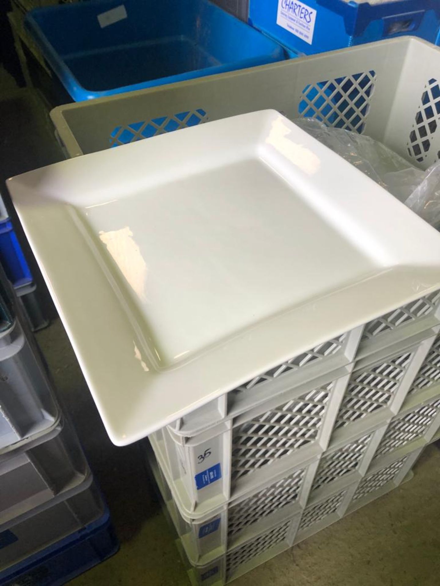 50 x Large white square plates /Collection Available on Thur 30th Sept/Fri 1st Oct 9am till 3pm