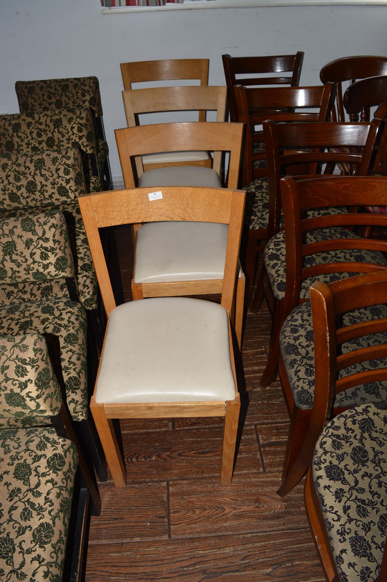 Four Beech Framed Dining Chairs with Cream Leather Seats