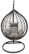 * Swing Chair - Grey Wicker, Grey Cushion. Chair; 108/70/125cm. Base 101cm Dia /Collection Available
