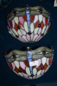 Pair of Tiffany Style Leaded Glass Wall Pocket Lamp Fittings with Dragonfly Design