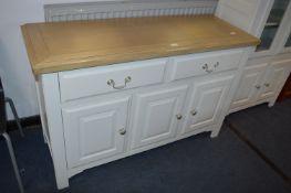 Modern Pale Grey Sideboard with Wood Effect Top