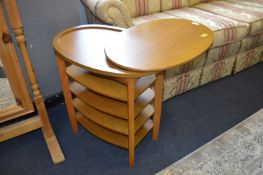 Teak Oval Side Table with Swivel Top and Newspaper Rack