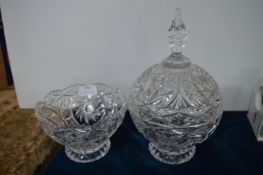 Cut Glass Crystal Covered Dish plus Bowl