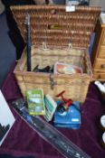 Wicker Fishing Basket and Contents Including Shakespeare Fishing Reels etc.