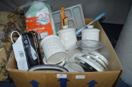 Kitchenware Including Storage Jars, Scales, Ironing Board Cover, etc.