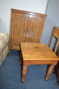 1930's Oak Cupboard, Occasional Table and Sewing Box plus Contents