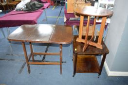 Small 1930's Oak Drop Leaf Table and a Circular Table