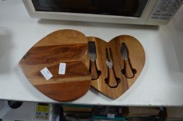 Heart Shaped Wooden Chees Board and Utensils