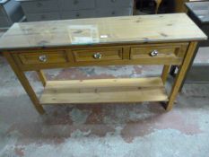 Three Drawer Pine Sideboard with Shelf ~125x35x74c