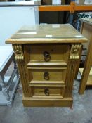 Glass Topped Three Drawer Bedside Cabinet