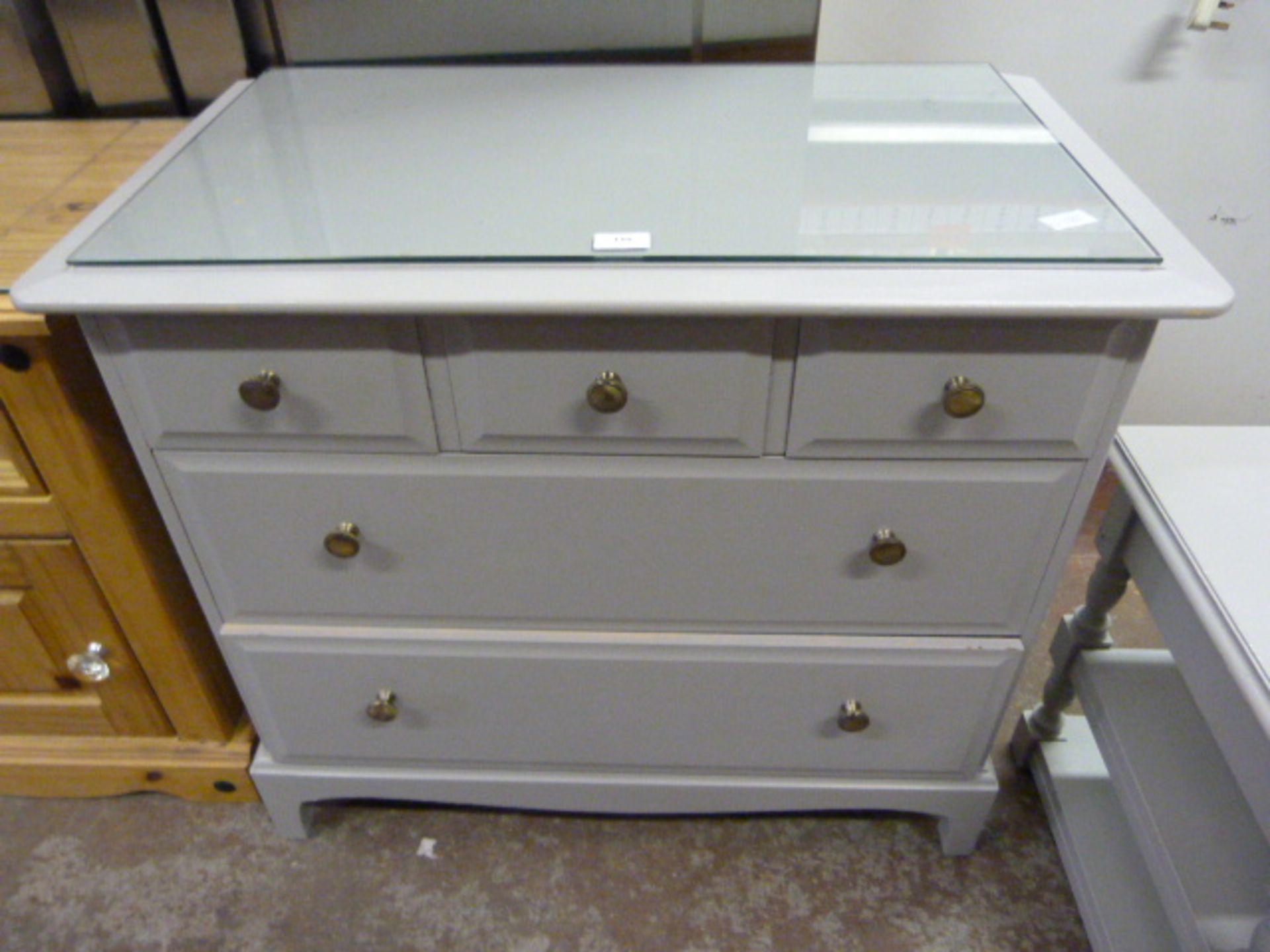 Glass Topped Painted Three over Two Chest of Drawe