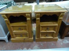 Matching Pair of Glass Topped Pine Cabinets