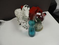 *Paper Mache Horse, Blue Vase and a Artificial Rose under Glass Dome