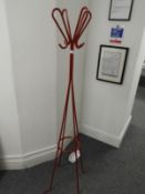 *Tubular Red Metal Hat and Coat Stand