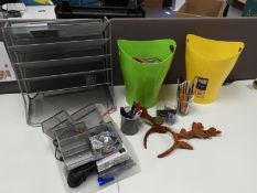 *Assorted Office Stationary Including Waste Bins, Filing Trays, Pens, etc.