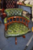 Green Leather Chesterfield Captains Chair on Swive