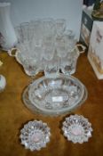 Cut Crystal Wine Glasses and Dishes, plus a Painte