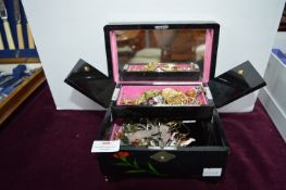 Small Lacquered Jewellery Box Containing Vintage C