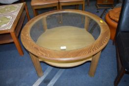 Oak Effect Circular Glass Topped Coffee Table