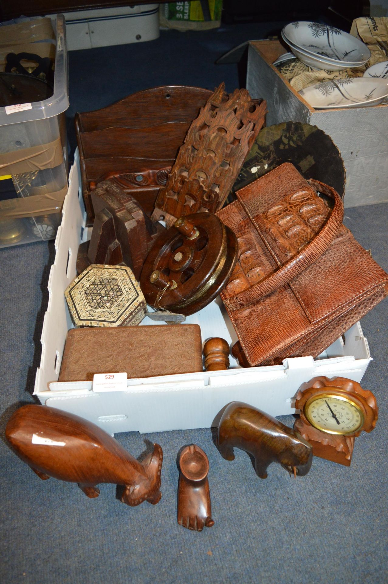 Leather Handbags, Wooden Ware, Bookends, Fishing R