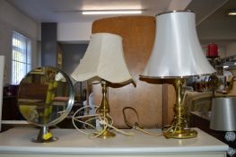 Two Brass Table Lamps and a Mirror