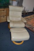 Stressless Cream Leather Swivel Chair and Footstoo