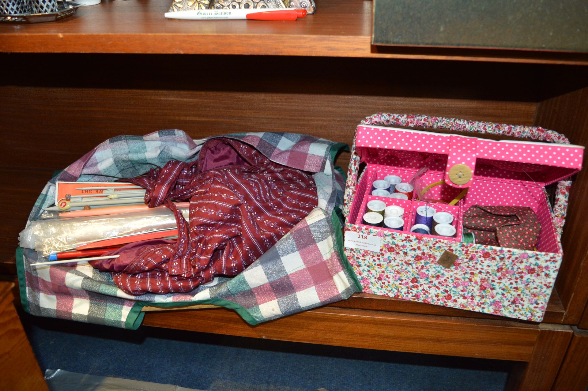 Sewing Box and Contents, plus Large Quantity of Knitting Needles with Bag and Contents