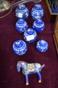 Seven Blue & White Chinese Ginger Jars, and a Cloi