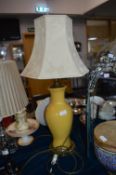Large Yellow Pottery Lamp Base with Cream Shade