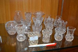 Seventeen Small Cut Crystal Vases