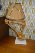 Root Wood Lamp with Hessian Shell Shade