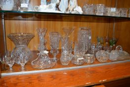 Shelf of Cut Crystal Vases etc.