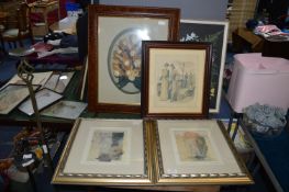 Four Framed Prints, Watercolour & Dried Flower Arrangements