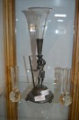 Pewter Epergne and Two Specimen Vases