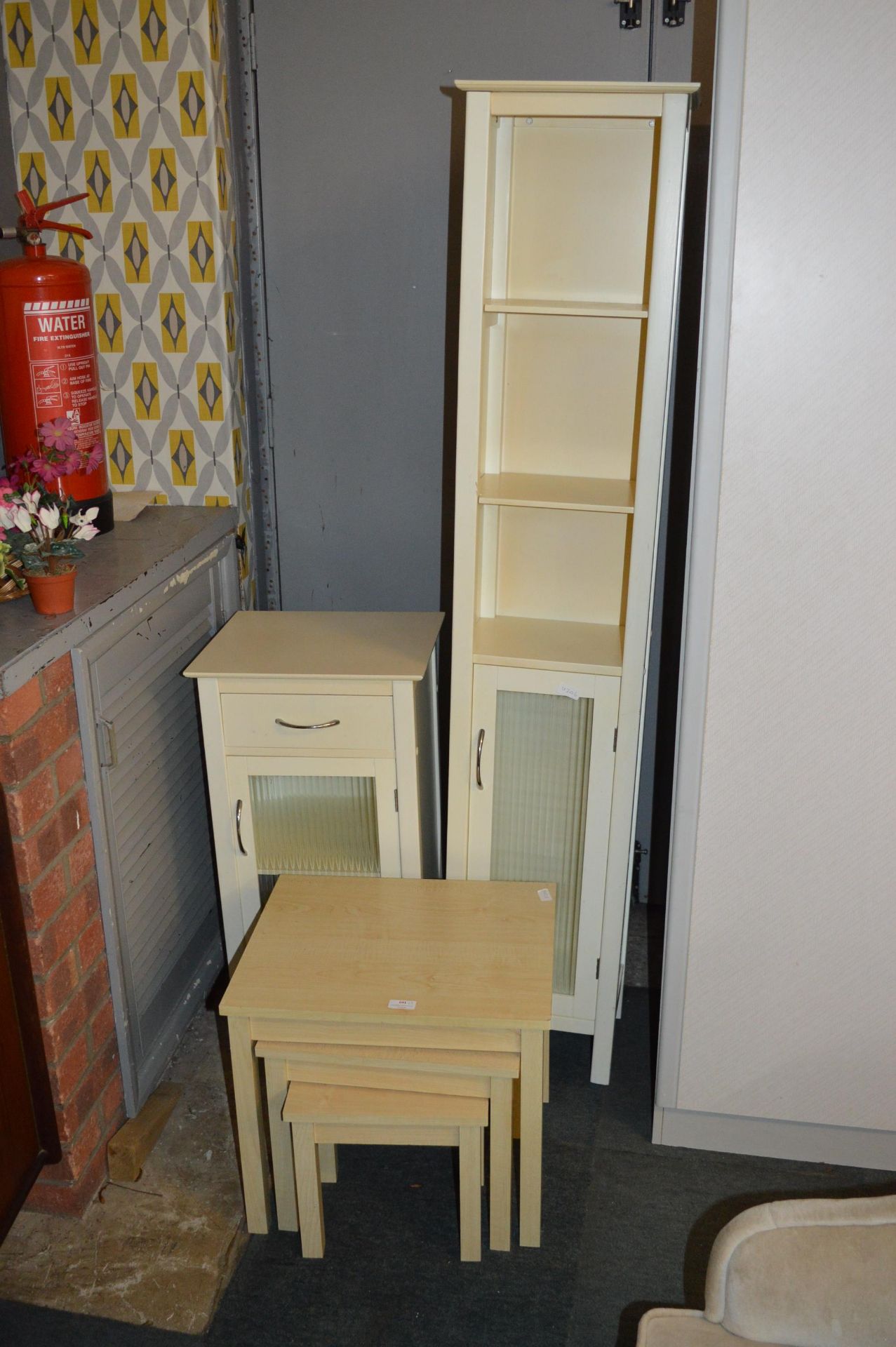 Two Cream Bathroom Cabinet and a Nest of Three Tab