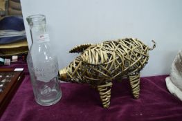 Vintage Milk Bottle and a Basket Weave Pig