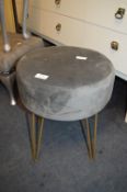 Grey Velvet Stool on Metal Legs