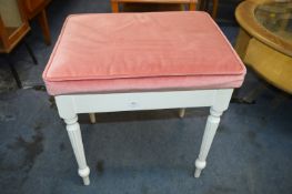 White Footstool with Pink Upholstery