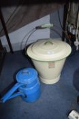 Vintage Cream Enamel Slot Bucket and Blue Enamel D