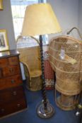 1930's Oak Barley Twist Standard Lamp with Faux Le