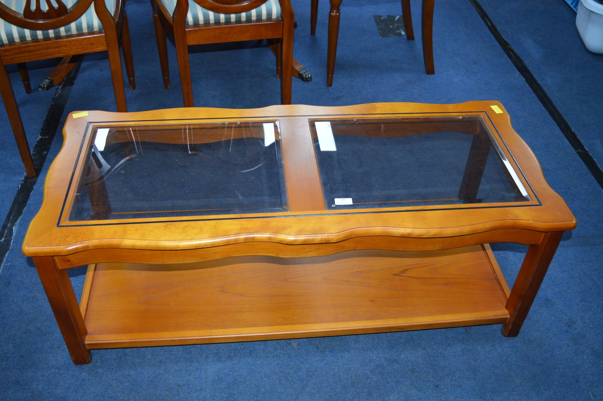 Wooden Coffee Table with Two Beveled Glass Panels