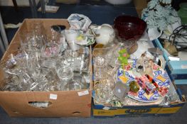 Two Boxes of Glassware, Pottery, etc.