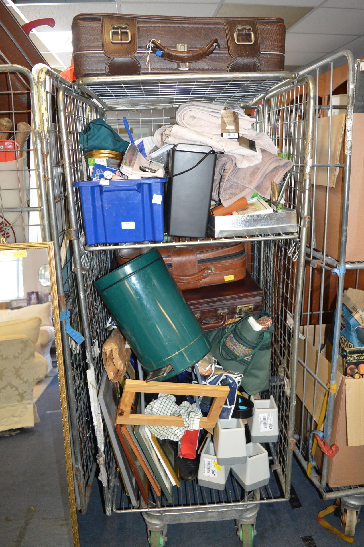 Cage Lot of Household Goods, Pedal Bins, Cases, Ne