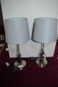 Pair of Brushed Steel Table Lamps with Grey Shades