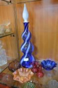 Carnival Glass Dish, Murano Bottle (AF), and Other