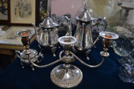 EPNS Part Coffee Set and Candelabra