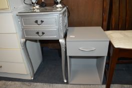 Painted Silver Bedside Table and Cabinet