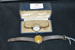 9k Gold Wristwatch with Leather Strap and Rolled G