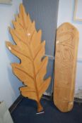 Two Large Carved Wooden Signs - Oak Leaf and Eleve