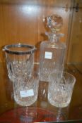 Cut Glass Decanter, Ice Bucket and Two Tumblers